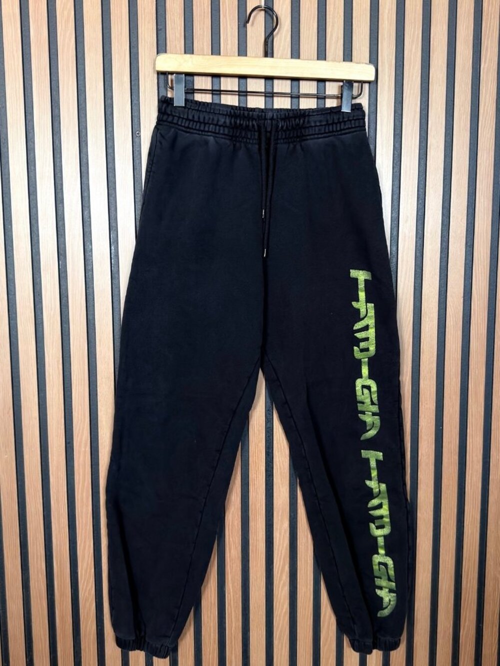 I.AM.GIA Sweatpants Small Womens Black Fleece Aerglo Green Trim Drawstring